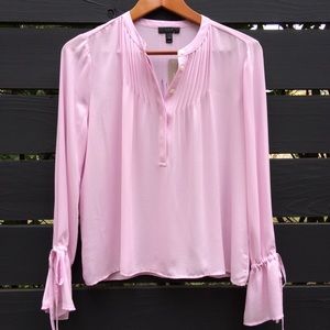 J. Crew Pink pintuck bell tie sleeve